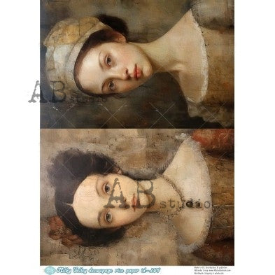 Antique Lady Portrait Panel Illustration Decoupage Paper - A4