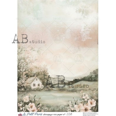 Romantic Countryside Floral Scene Background Decoupage Paper - A4