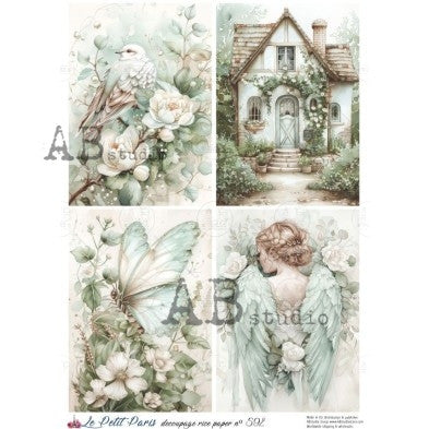 Soft Garden Fantasy Illustration Panel Decoupage Paper - A4
