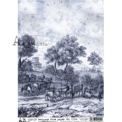 Classic Countryside Illustration Pattern Decoupage Paper - A4