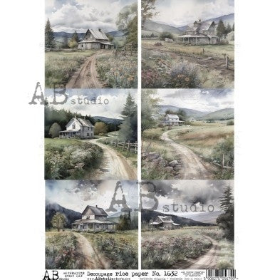 Rustic Country Landscape Panel Pattern Decoupage Paper A4