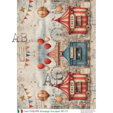 Vintage Circus Wagon Scene Pattern Decoupage Paper - A4