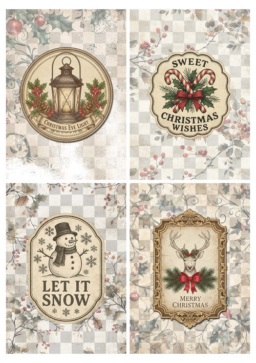 Christmas Greetings 4 Pack Rice Paper - Decoupage Queen