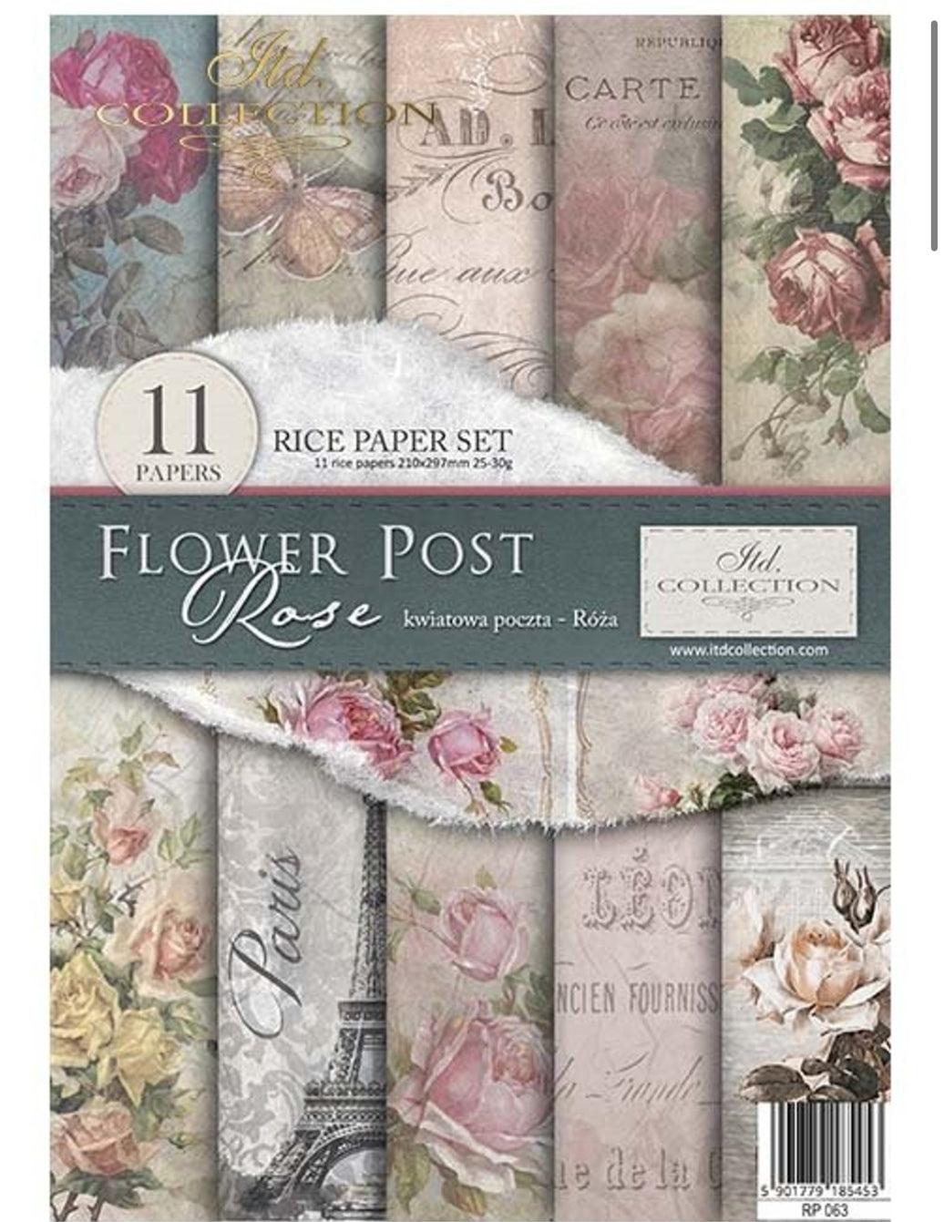 ITD Collection Rice Paper Pack Flower Post Rose Set of 11 Rice Papers