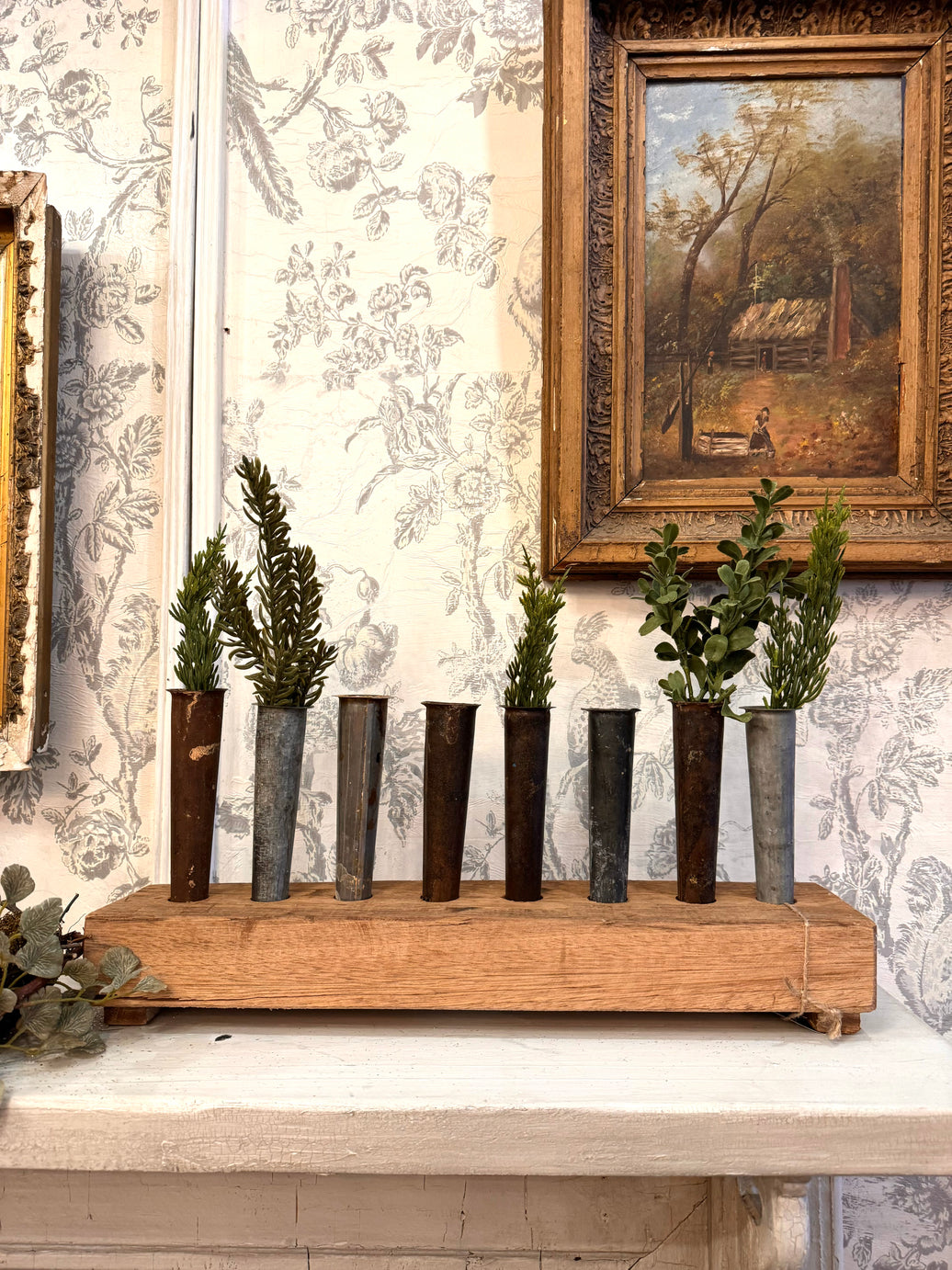 Floral Centerpiece wood and tin