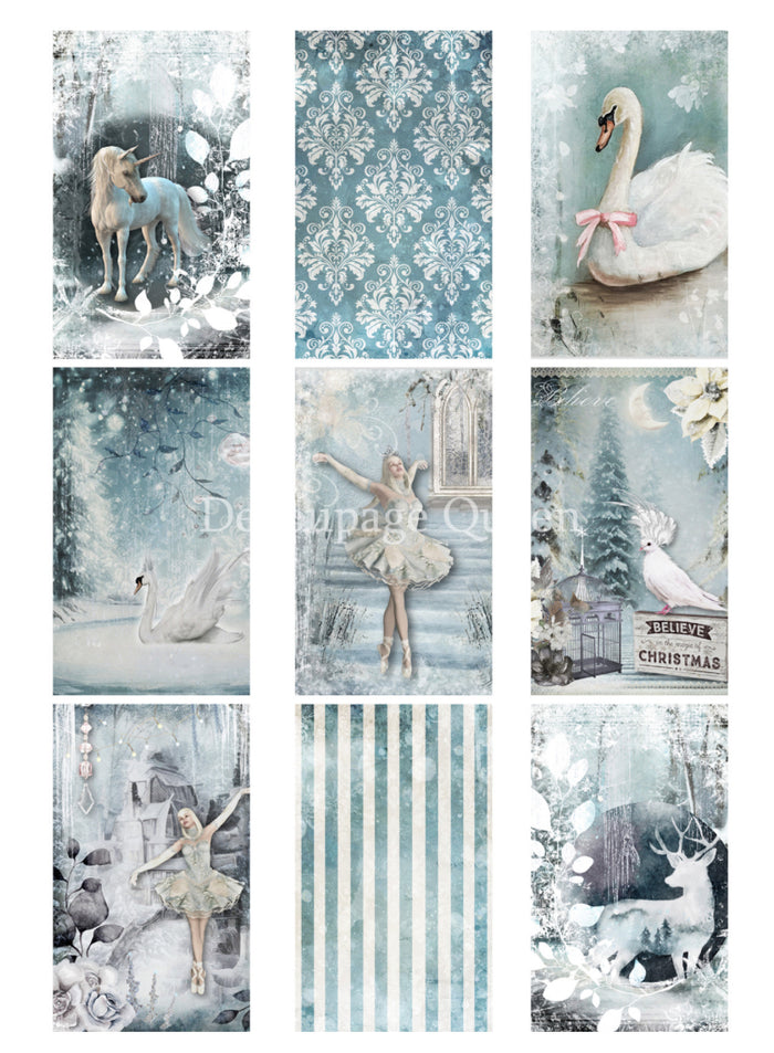 Winter Fantasy Tags, rice paper design by Decoupage queen, arts & entertainment > hobbies & creative arts > arts & crafts, for decoupage and crafting