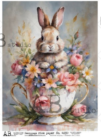 Easter Bunny in a Teacup with Mixed Spring Florals  4839