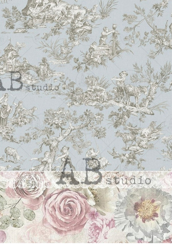 Light Blue Toile with Roses ABRP_1810