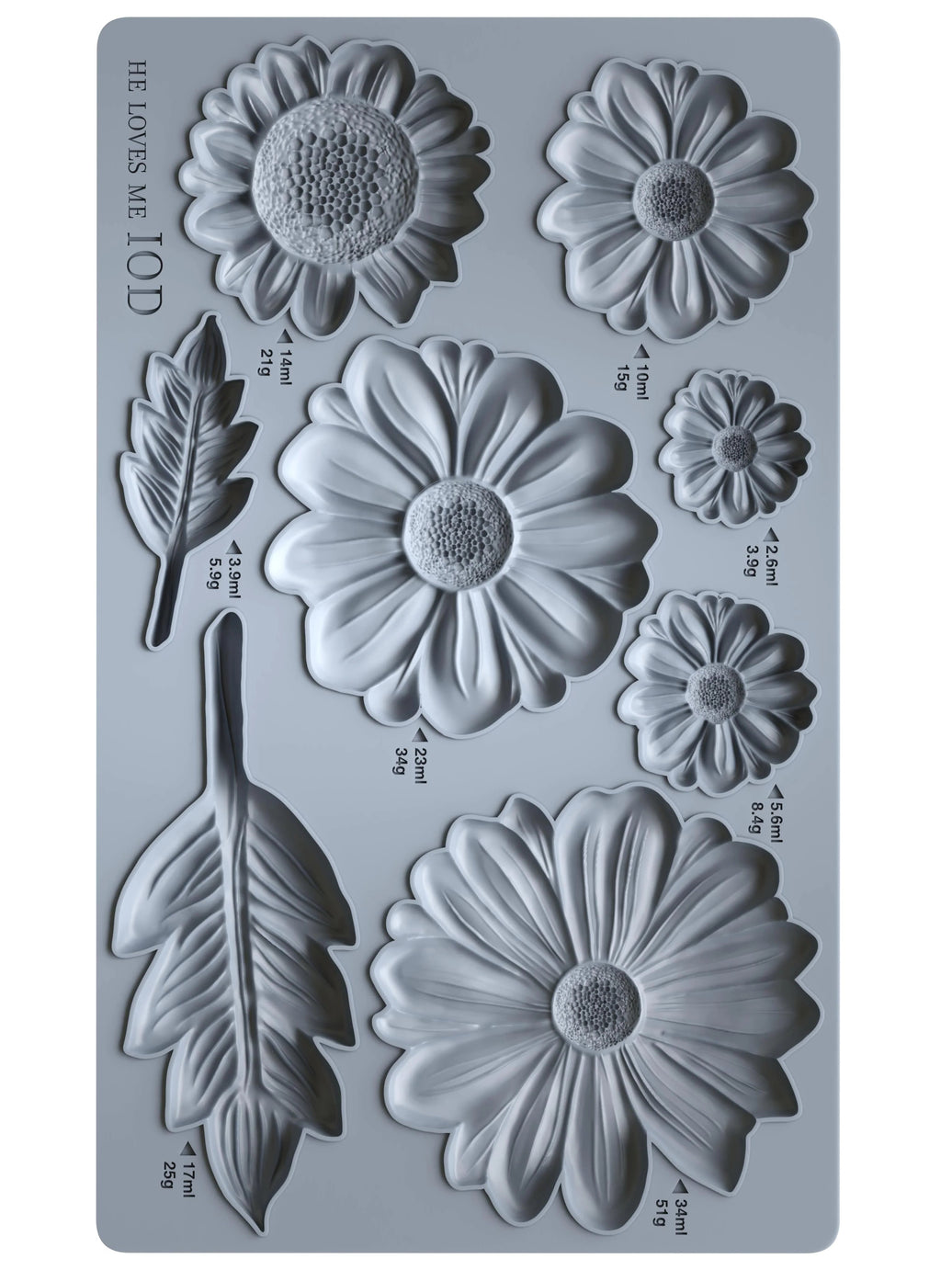 Silicone mold with floral and leaf designs on a gray background