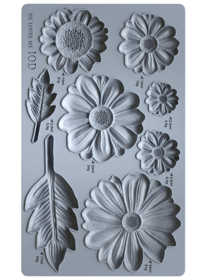 Silicone mold with floral and leaf designs on a gray background