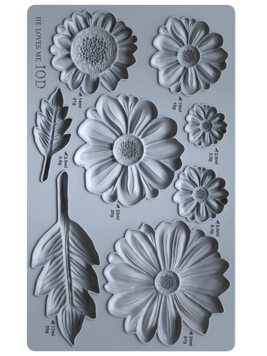 Silicone mold with floral and leaf designs on a gray background