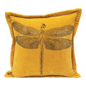 Cotton Velvet Pillow with Printed Dragonfly