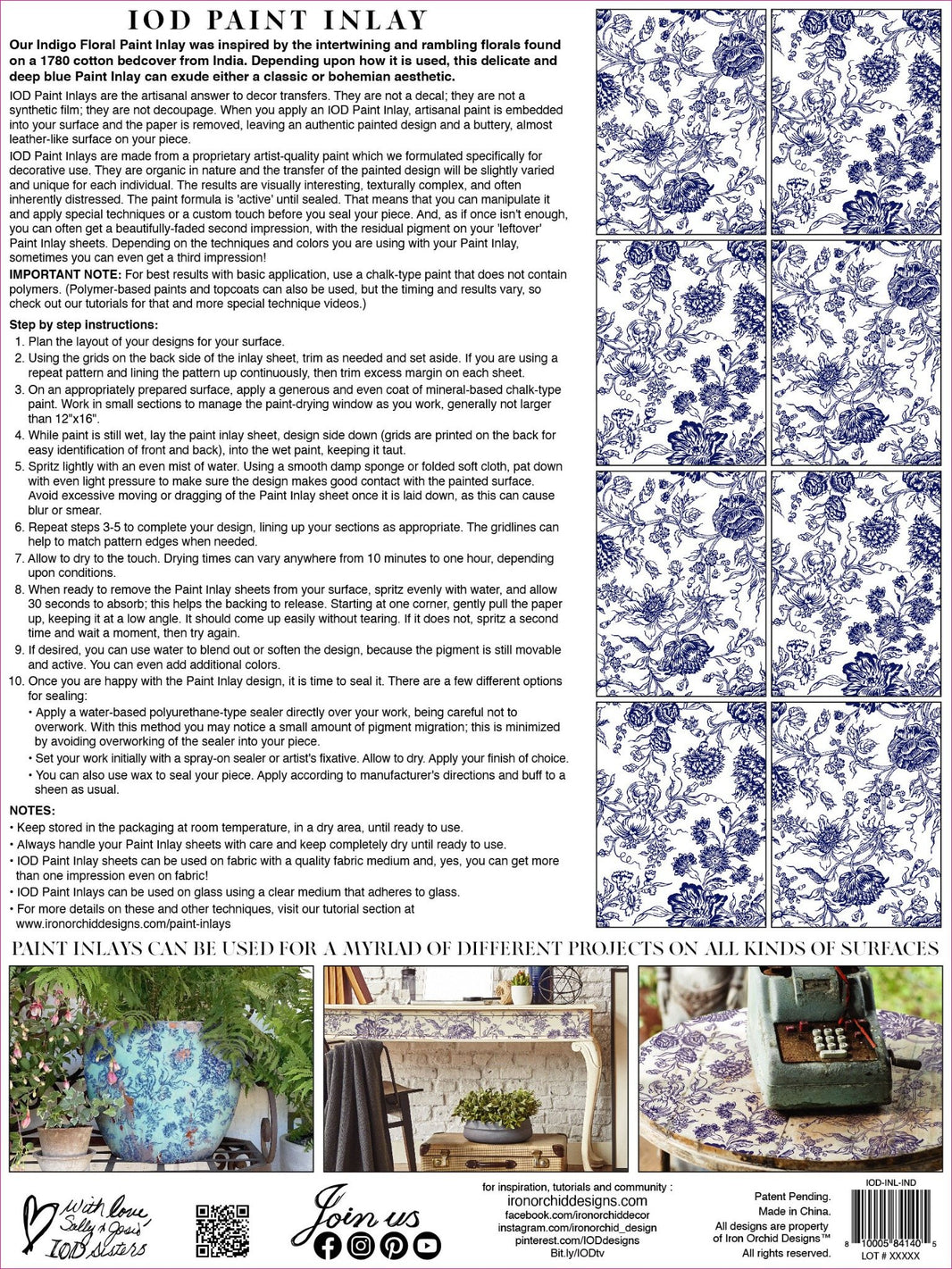 Indigo Floral IOD PAINT INLAY 12×16 PAD™