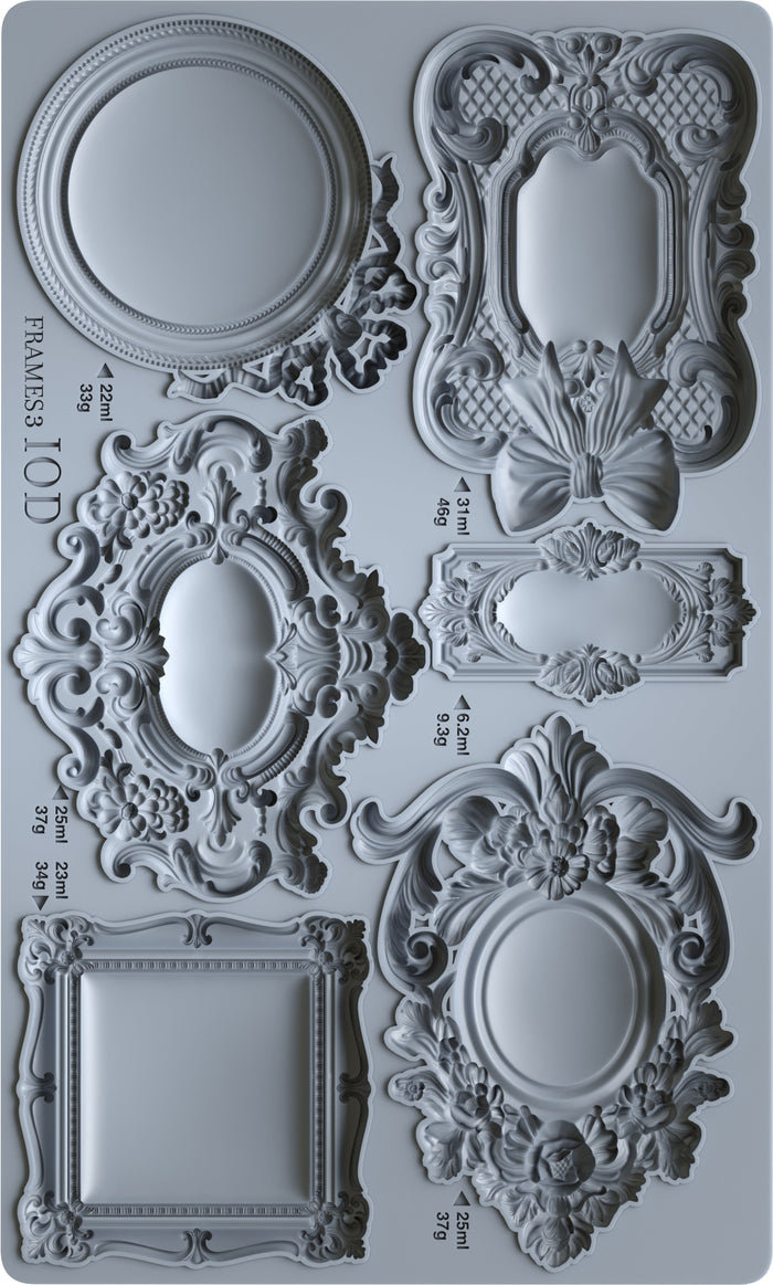 Decorative frame silicone mold with intricate designs on a gray background
