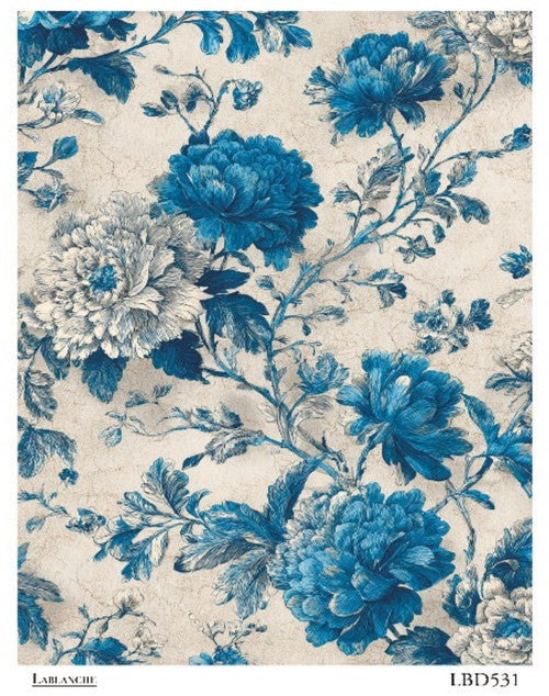 LaBlanche Blue Chinoiserie Blooms A4 rice paper