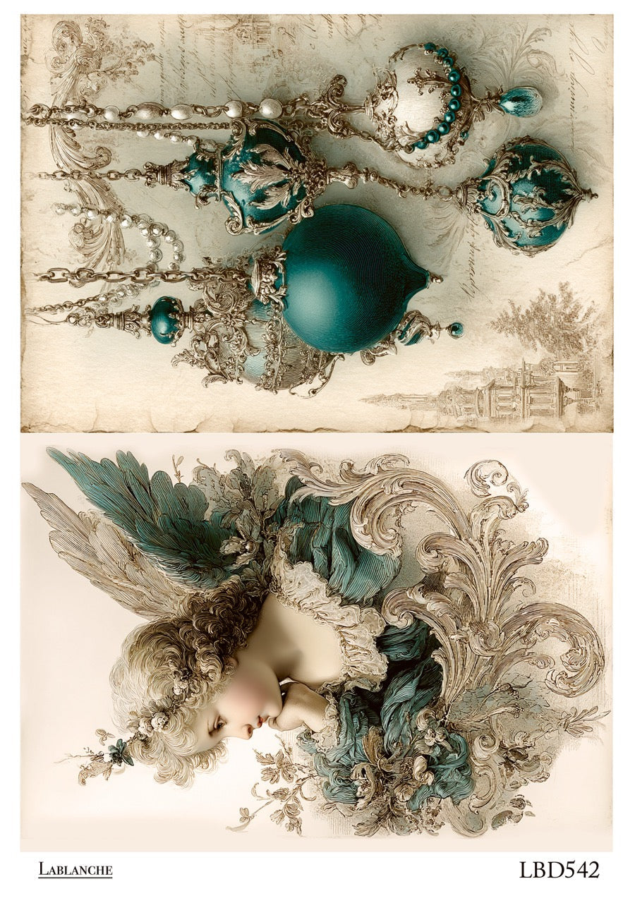 LaBlanche Cherub Angel and Jeweled Ornaments A4 rice paper