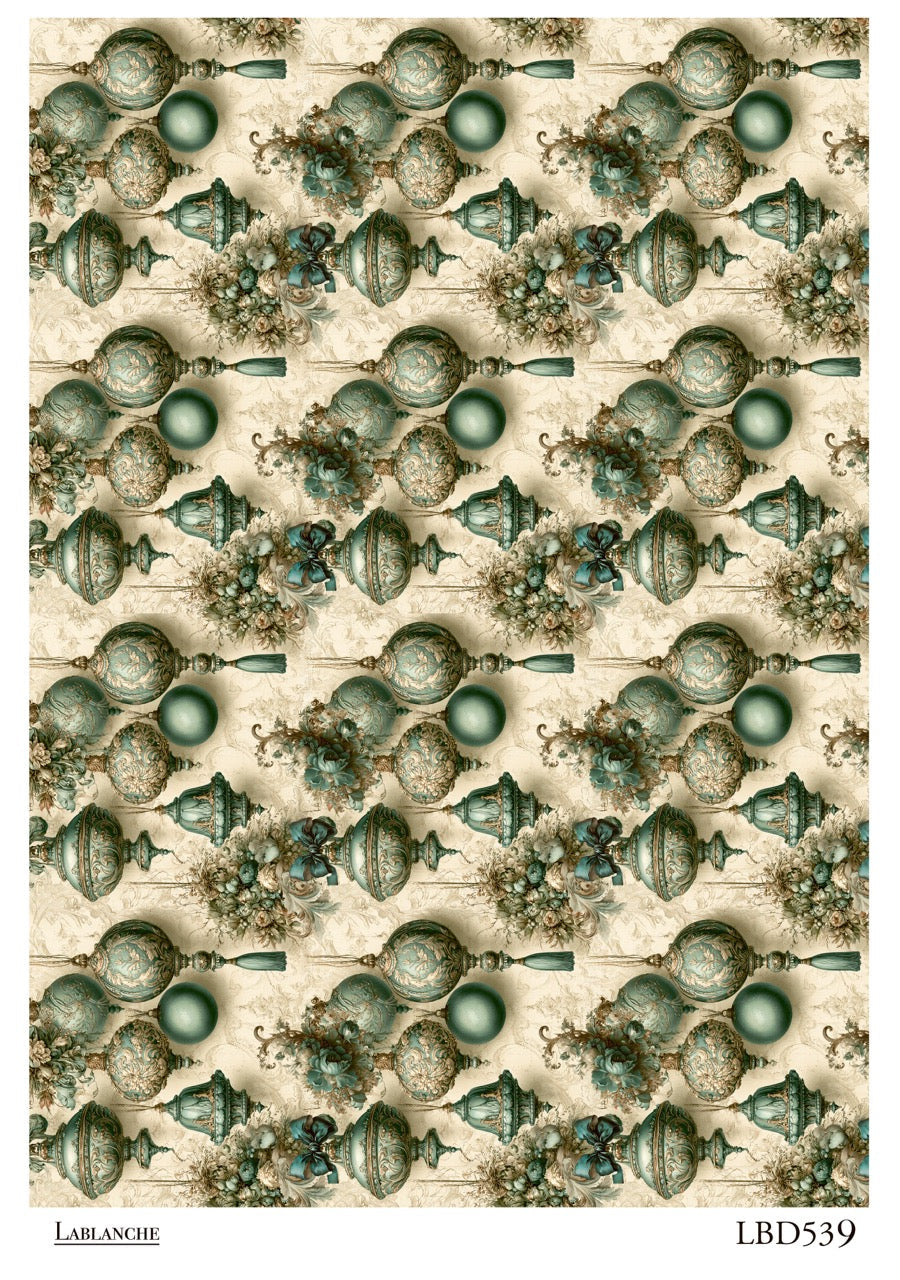 Pattern of decorative green ornaments on a beige background