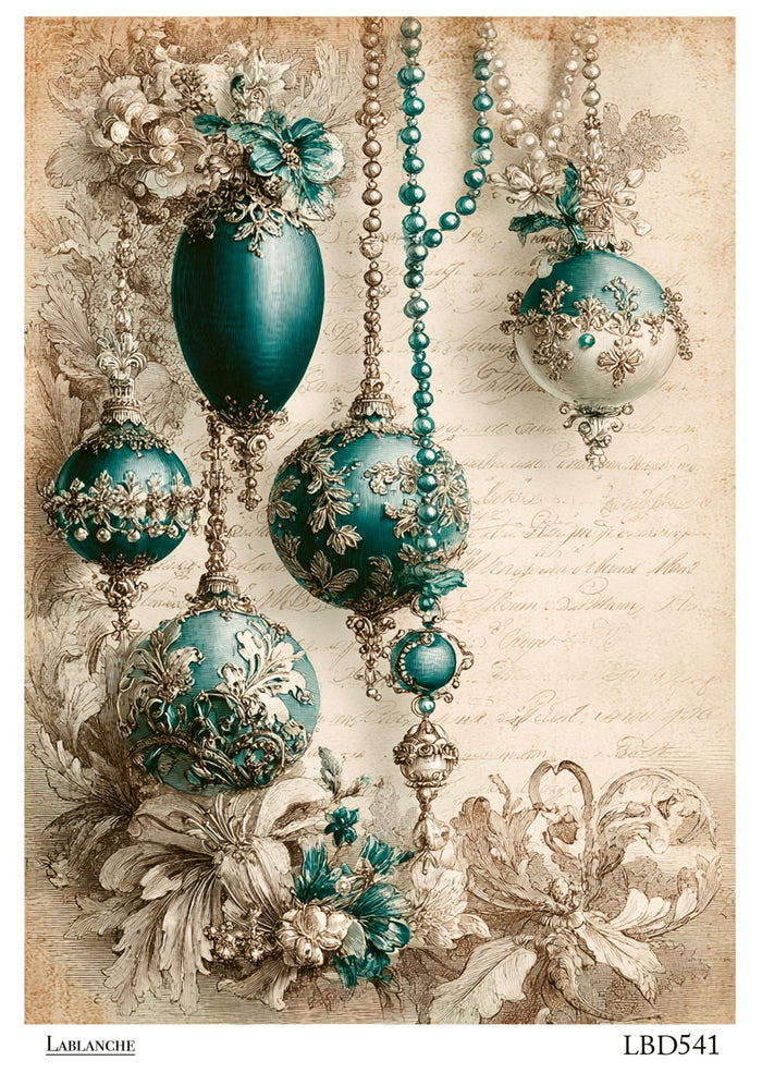 LaBlanche Jeweled Christmas Ornaments A4 rice paper