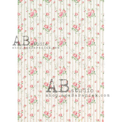 Romantic Stripe and Floral Pattern Decoupage Paper - A4
