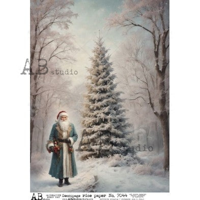 AB Studios Vintage Santa with Christmas Tree A4 Rice Paper ABRP_7044, rice paper design by AB Studios, arts & entertainment > hobbies & creative arts > arts & crafts > art & crafting materials > art & craft paper > drawing & painting paper, for decoupage and crafting