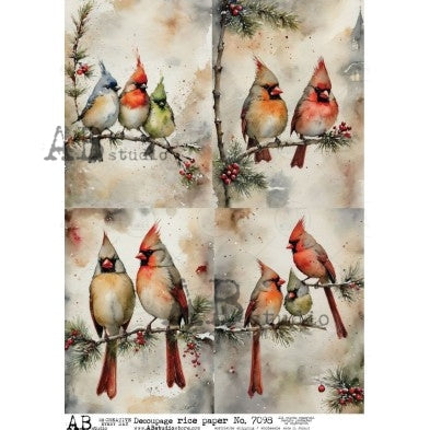 AB Studios Cardinals & Songbirds A4 Rice Paper ABRP_7098, rice paper design by AB Studios, arts & entertainment > hobbies & creative arts > arts & crafts > art & crafting materials > art & craft paper > drawing & painting paper, for decoupage and crafting