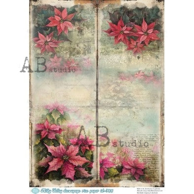 AB Studios Milky Valley Poinsettia Flowers Vintage A4 Rice Paper ABRP_766, rice paper design by AB Studios, arts & entertainment > hobbies & creative arts > arts & crafts > art & crafting materials > art & craft paper > drawing & painting paper, for decoupage and crafting
