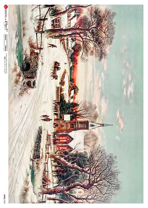 Paper Designs Winter Snow Covered Town and Church Rice Paper