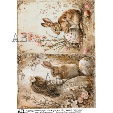 AB Studios Girl with Easter Rabbit and Eggs Two Pack A4 Rice Paper