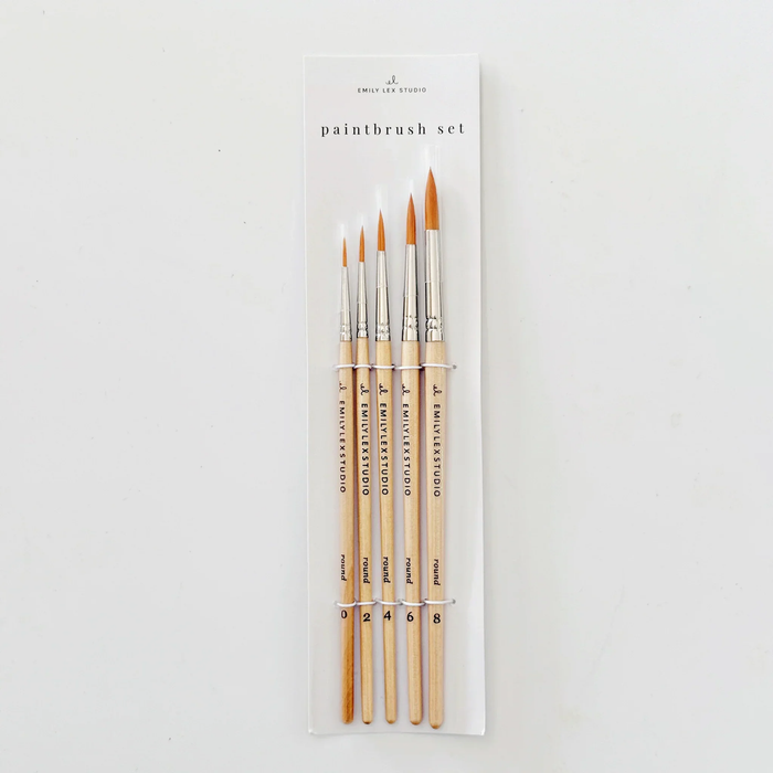 Emily Lex Watercolor Paintbrush Set of Five Wood Brushes