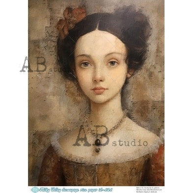 Vintage Portrait Lady Illustration Decoupage Paper - A4