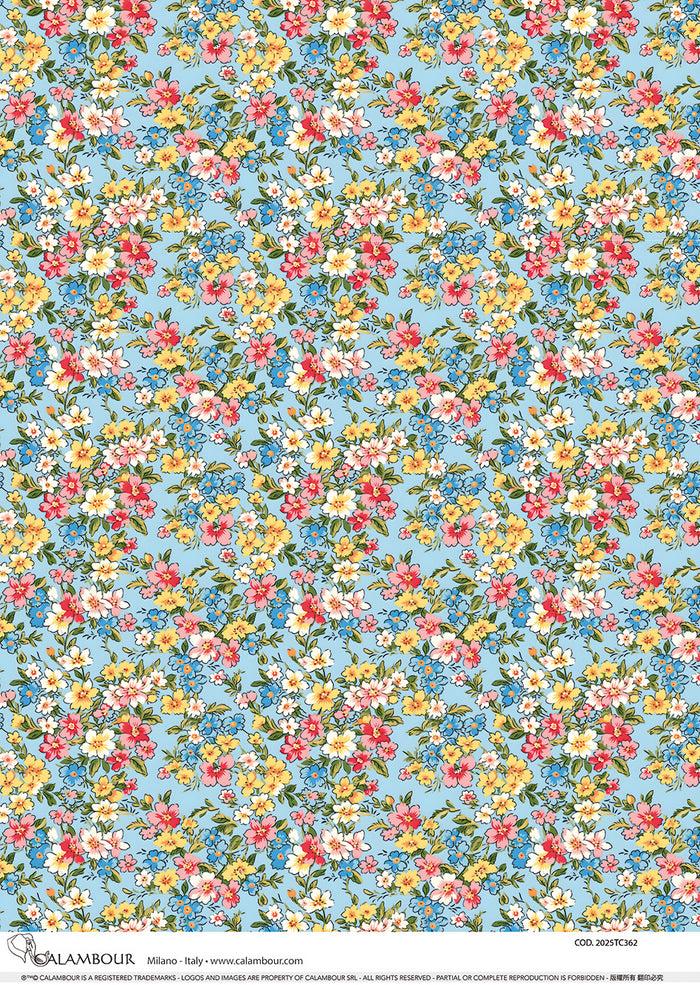Spring Yellow Pink White and Blue Florals Pattern 2025TC362