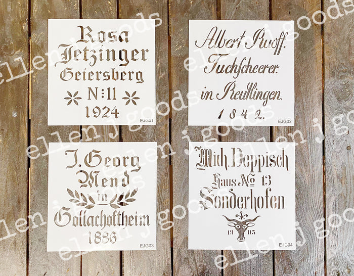 Set of 4 German Grain Sack Stencils, 8 inch