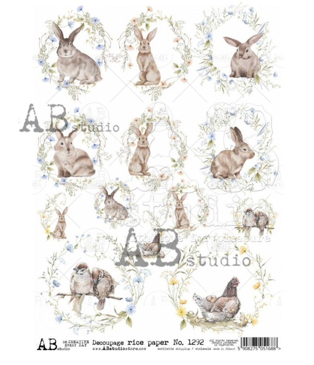 Easter Watercolor Rounds ABRP_1292, rice paper design by AB Studios, arts & entertainment > hobbies & creative arts > arts & crafts, for decoupage and crafting