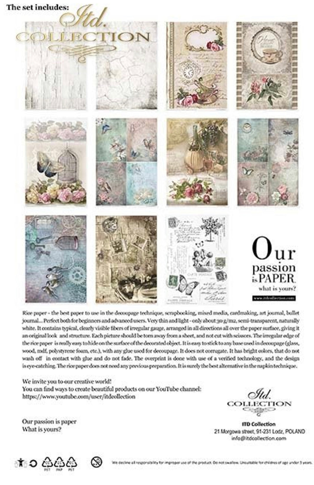 Vintage Style Set of 11 Rice Papers