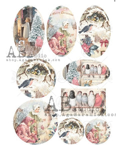 AB Studios Vintage Birds and Children Ornament Scenes Rice Paper A4 0368