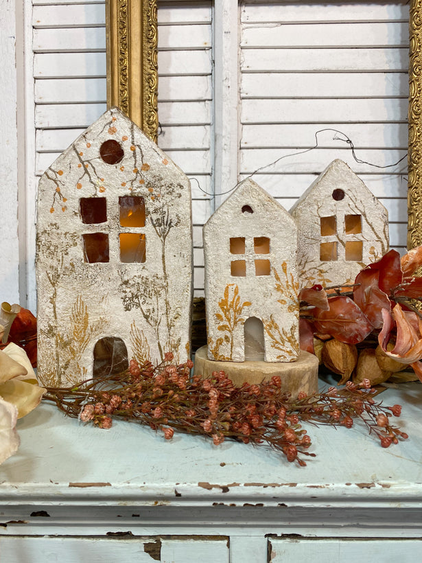 PAPER MACHE AUTUMN HOUSES WITH STAMPS AND STENCILS 8/28/23