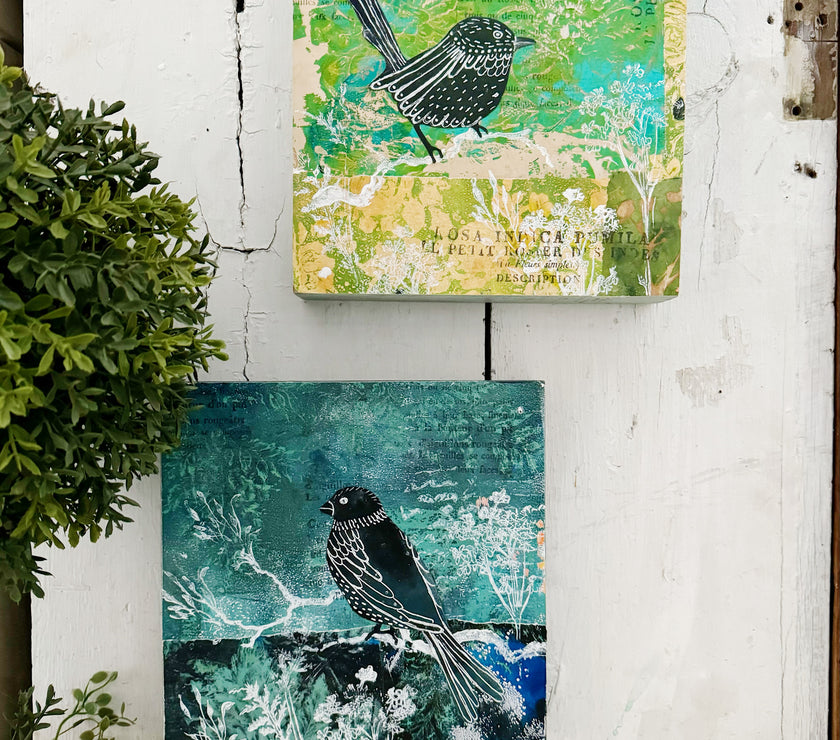 ellen j goods Gel Plate Mosaic Birds PrivateWORKSHOP