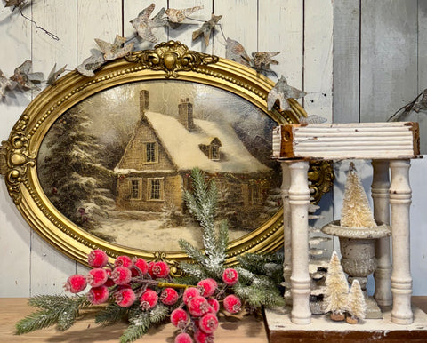 Winter Cottage in Antique Frame