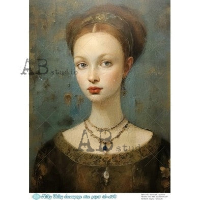 Vintage Lady Portrait Illustration Decoupage Paper - A4
