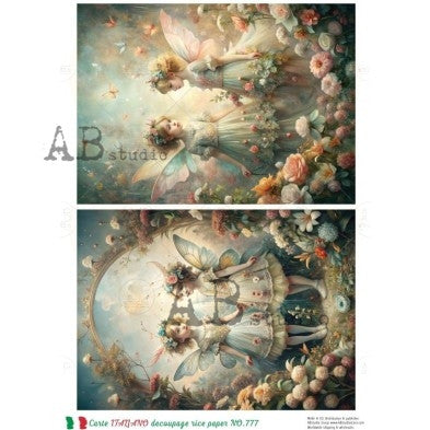 Floral Fairy Illustration Panel Decoupage Paper A4