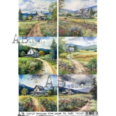Scenic Countryside Landscape Panel Pattern Decoupage Paper A4