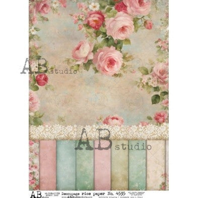 Romantic Rose Border and Texture Pattern Decoupage Paper - A4
