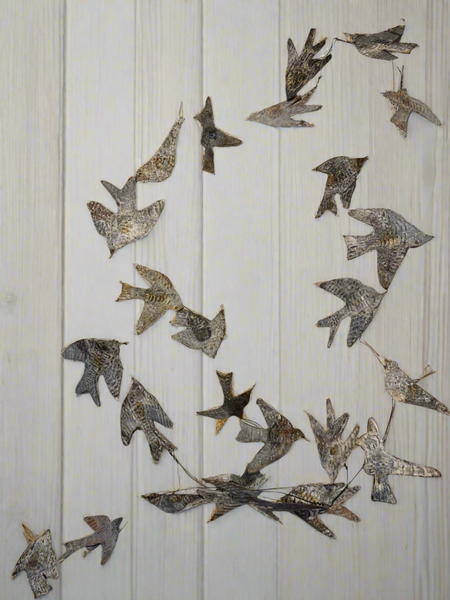 Metal & Wire Bird Garland, Distressed Zinc Finish