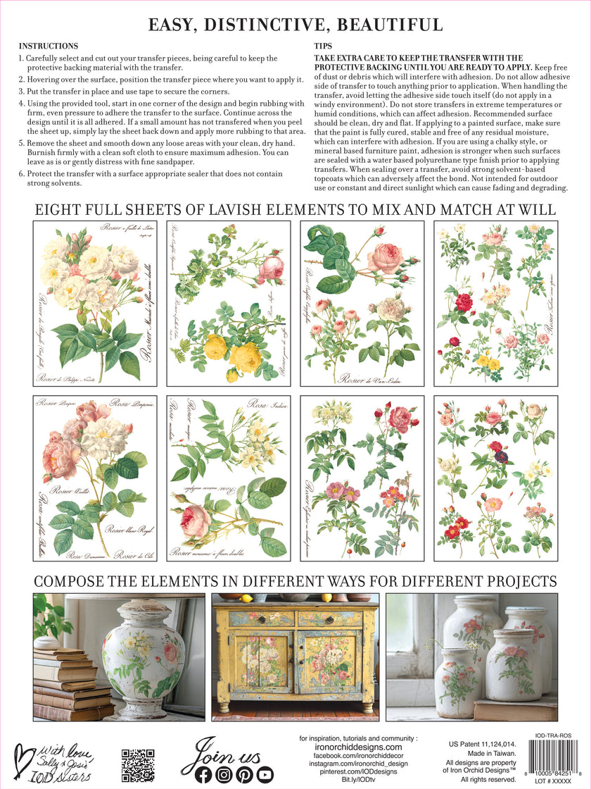 Rose Botanical  Decor IOD Transfer