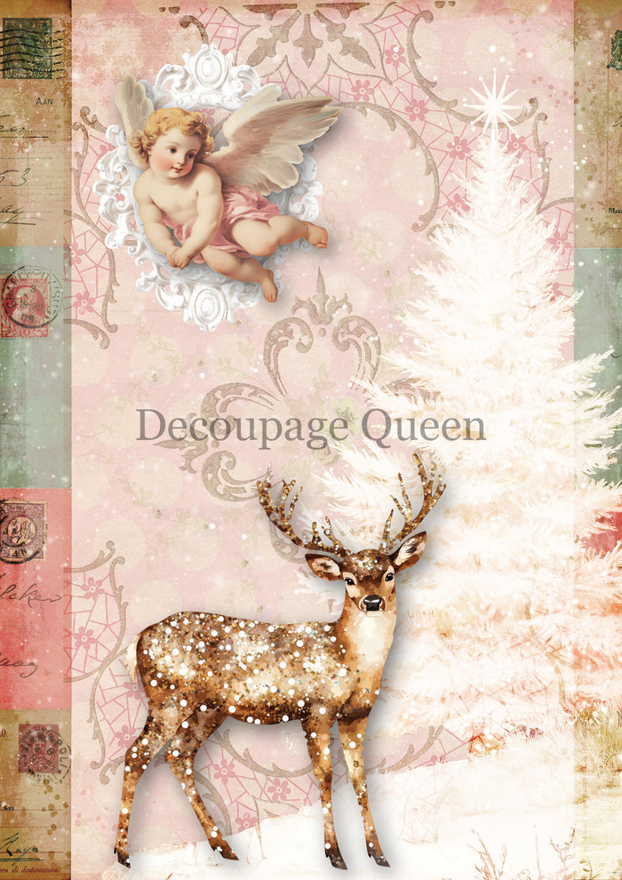 Decoupage Queen Pink Deer Rice Paper