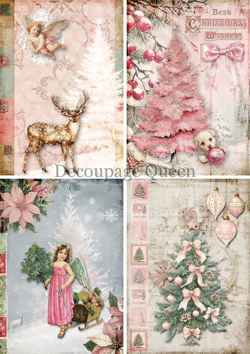Decoupage Queen Pink Winter Four Pack Rice Paper