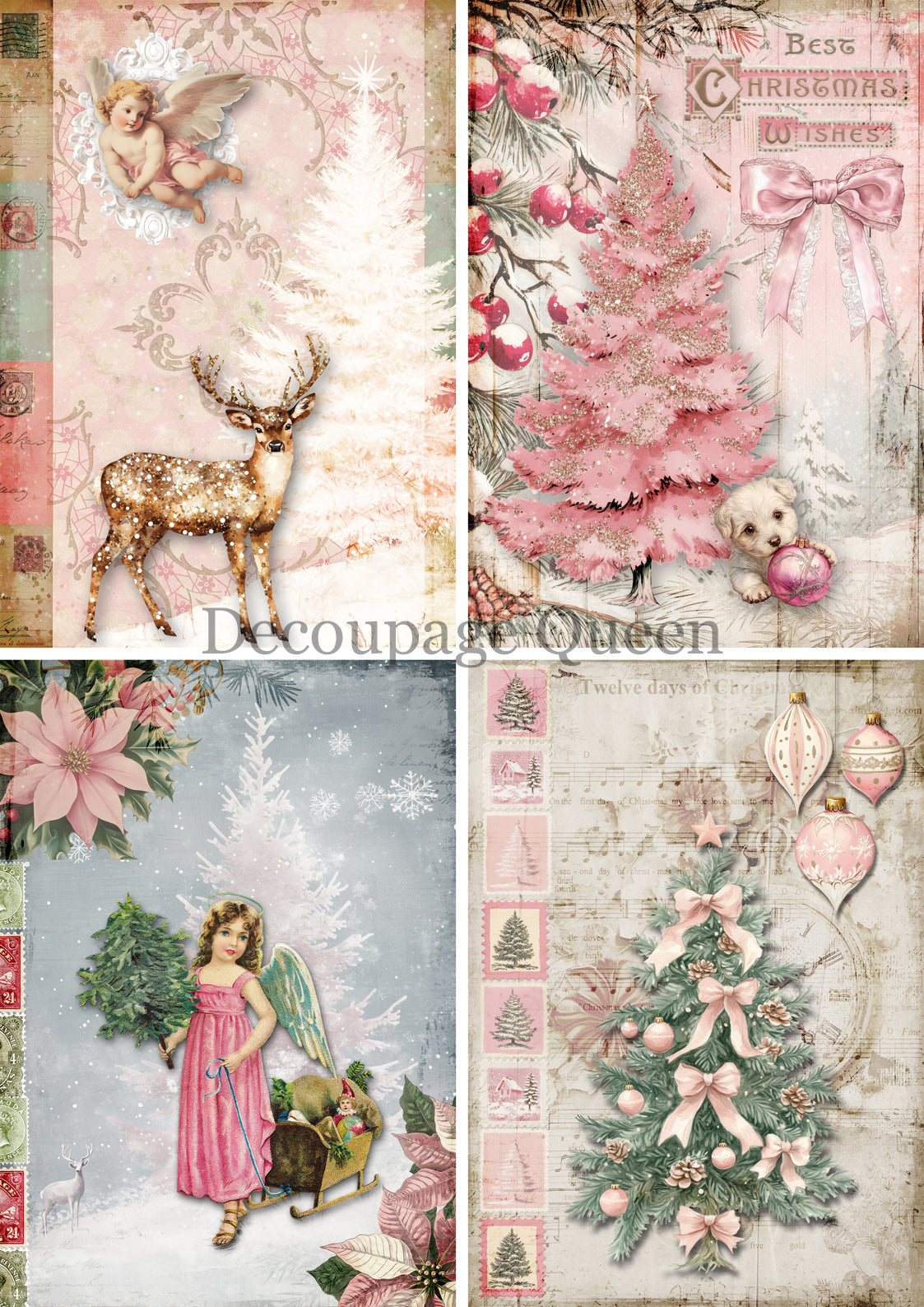 Decoupage Queen Pink Winter Four Pack Rice Paper
