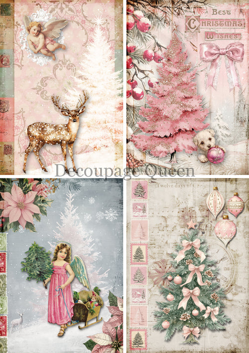 Decoupage Queen Pink Winter Four Pack Rice Paper