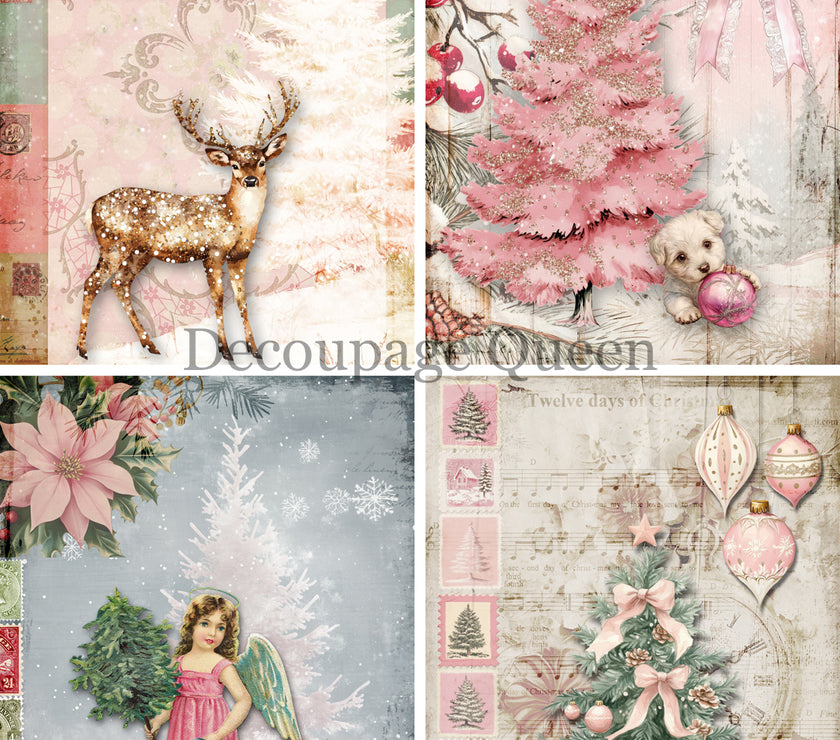 Decoupage Queen Pink Winter Four Pack Rice Paper