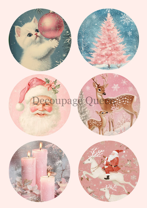 Decoupage Queen Pink Winter Ornaments Rice Paper